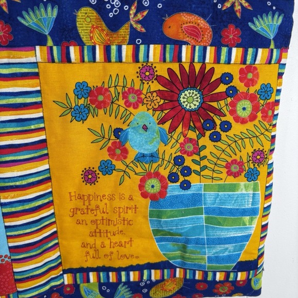 Handmade Quilted Bright Colorful Tote Bag Flowers Birds and Positive Messages - Picture 6 of 9